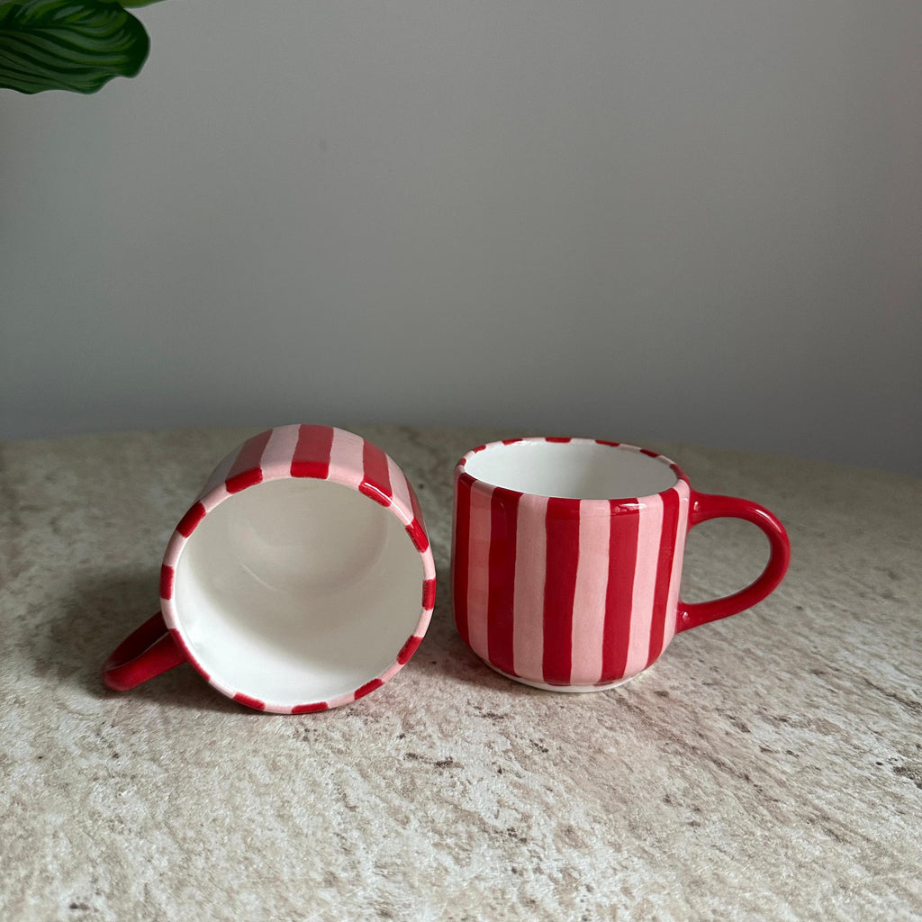Handmade Pink and Red Striped Ceramic Mug 150 ml
