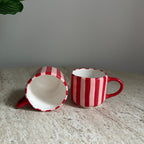 Handmade Pink and Red Striped Ceramic Mug 150 ml