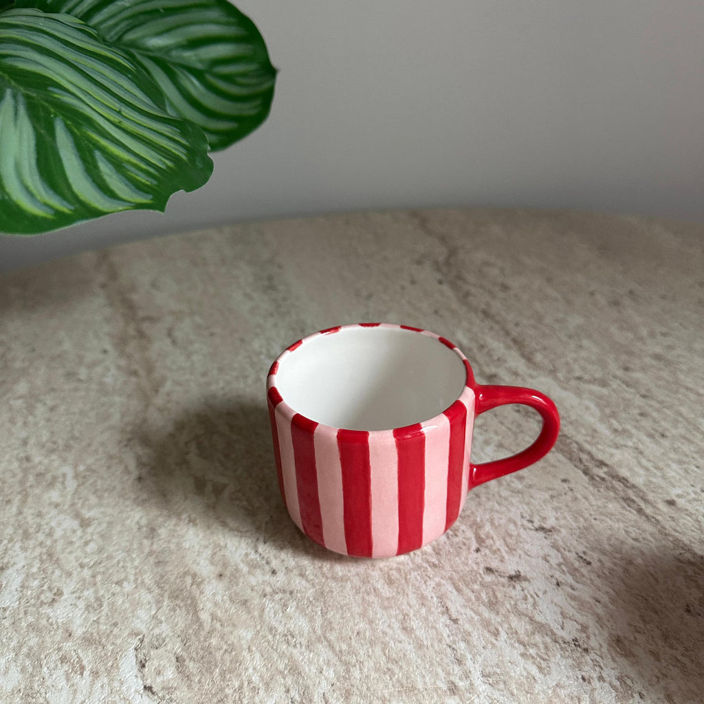 Handmade Pink and Red Striped Ceramic Mug 150 ml