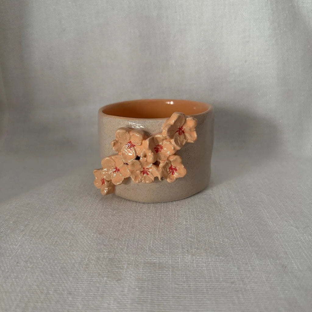 Handmade Cream and Salmon Ceramic Sakura Tumbler 160 ml