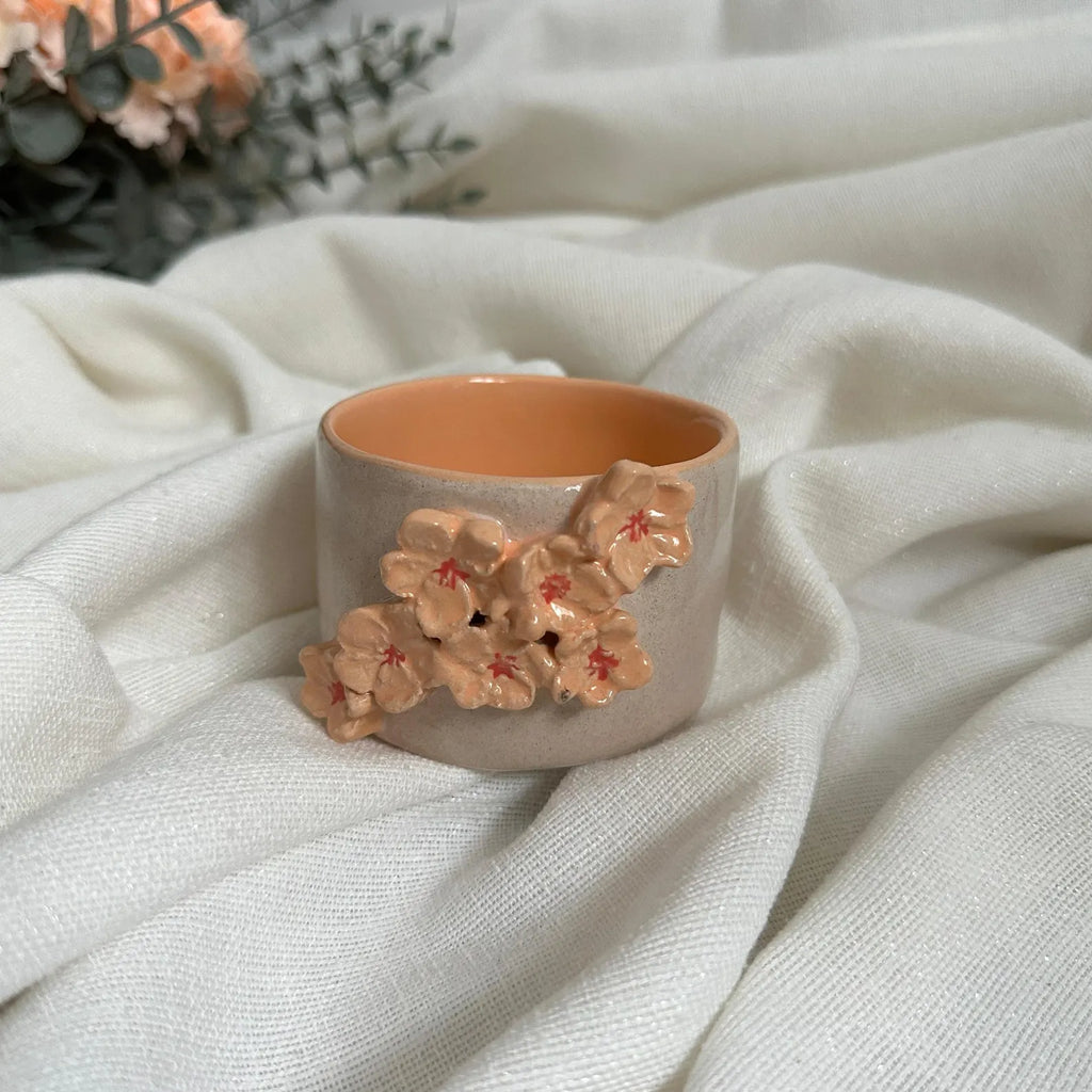 Handmade Cream and Salmon Ceramic Sakura Tumbler 160 ml