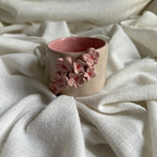 Handmade Cream and Pink Sakura Ceramic Tumbler 160 ml