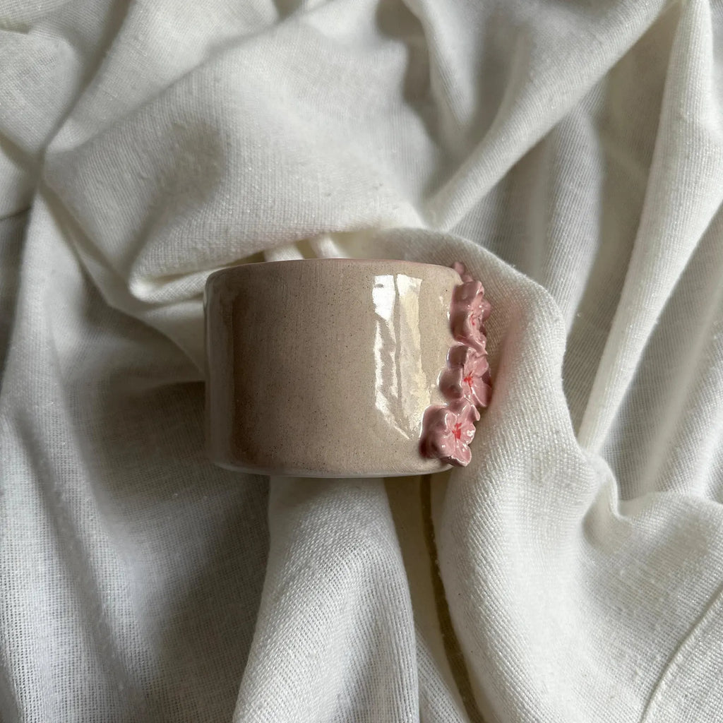 Handmade Cream and Pink Sakura Ceramic Tumbler 160 ml