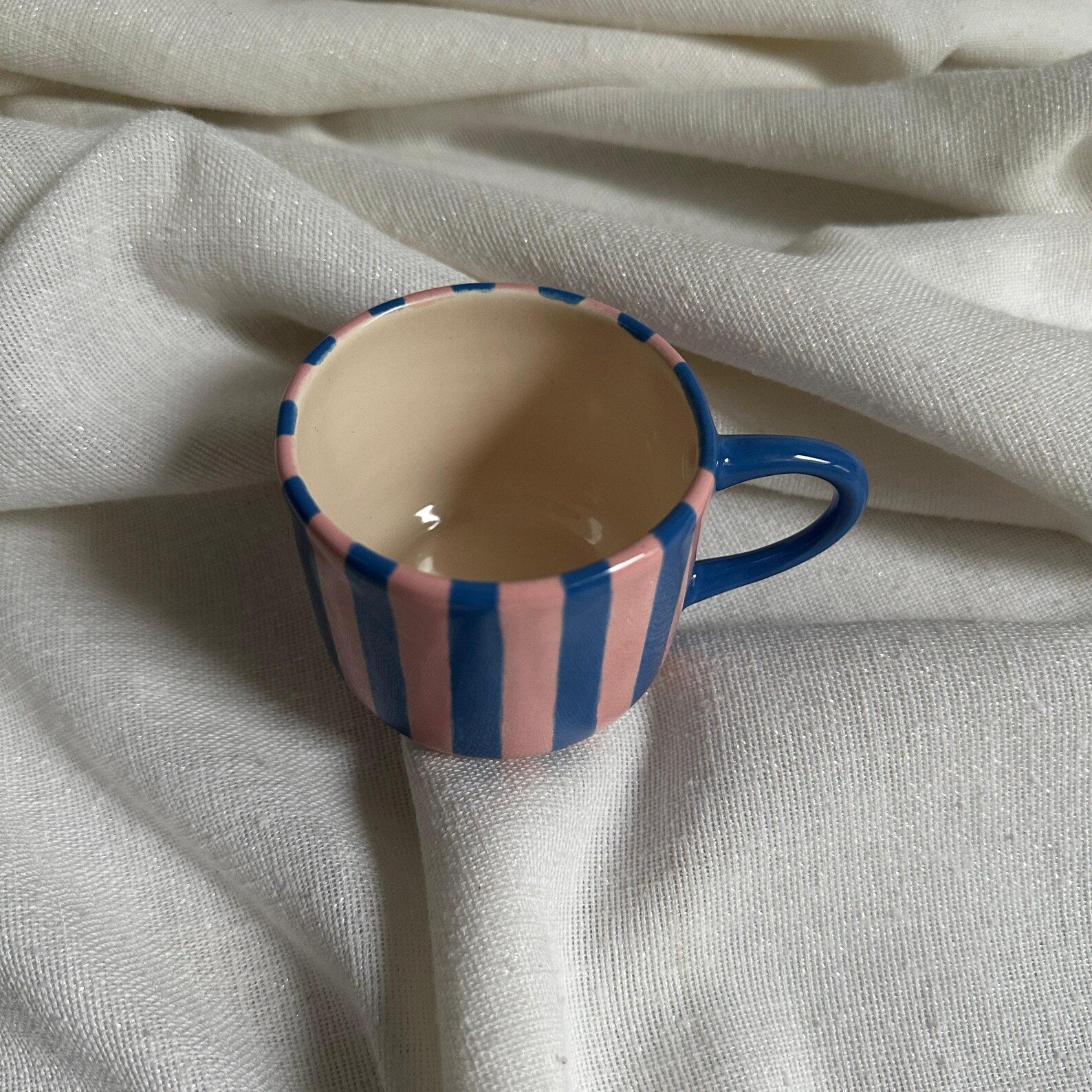 Handmade Pink and Violet Striped Ceramic Mug 150 ml