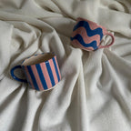 Handmade Pink and Violet Striped Ceramic Mug 150 ml