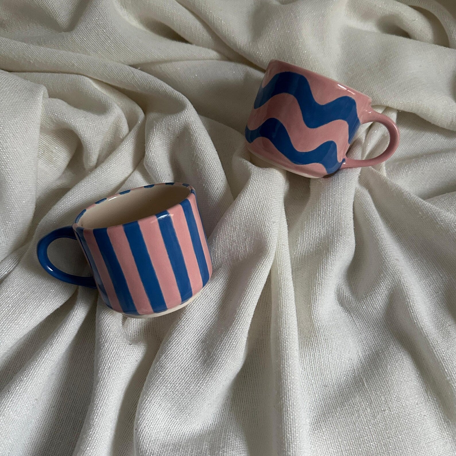 Handmade Pink and Violet Striped Ceramic Mug 150 ml