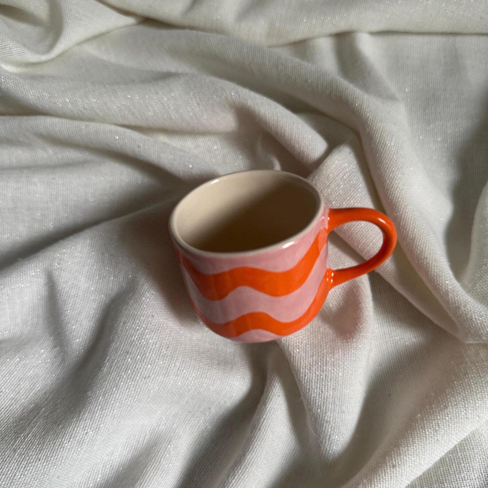 Handmade Pink and Orange Wave Ceramic Mug 150 ml