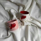 Handmade Pink Ceramic Tumbler with Red Heart Detail – 200 ml Romantic Pottery Cup