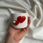 Handmade White Ceramic Tumbler with Red Heart Detail – 200 ml Romantic Pottery Cup