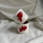 Handmade White Ceramic Tumbler with Red Heart Detail – 200 ml Romantic Pottery Cup