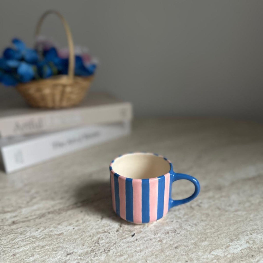 Handmade Pink and Violet Striped Ceramic Mug 150 ml