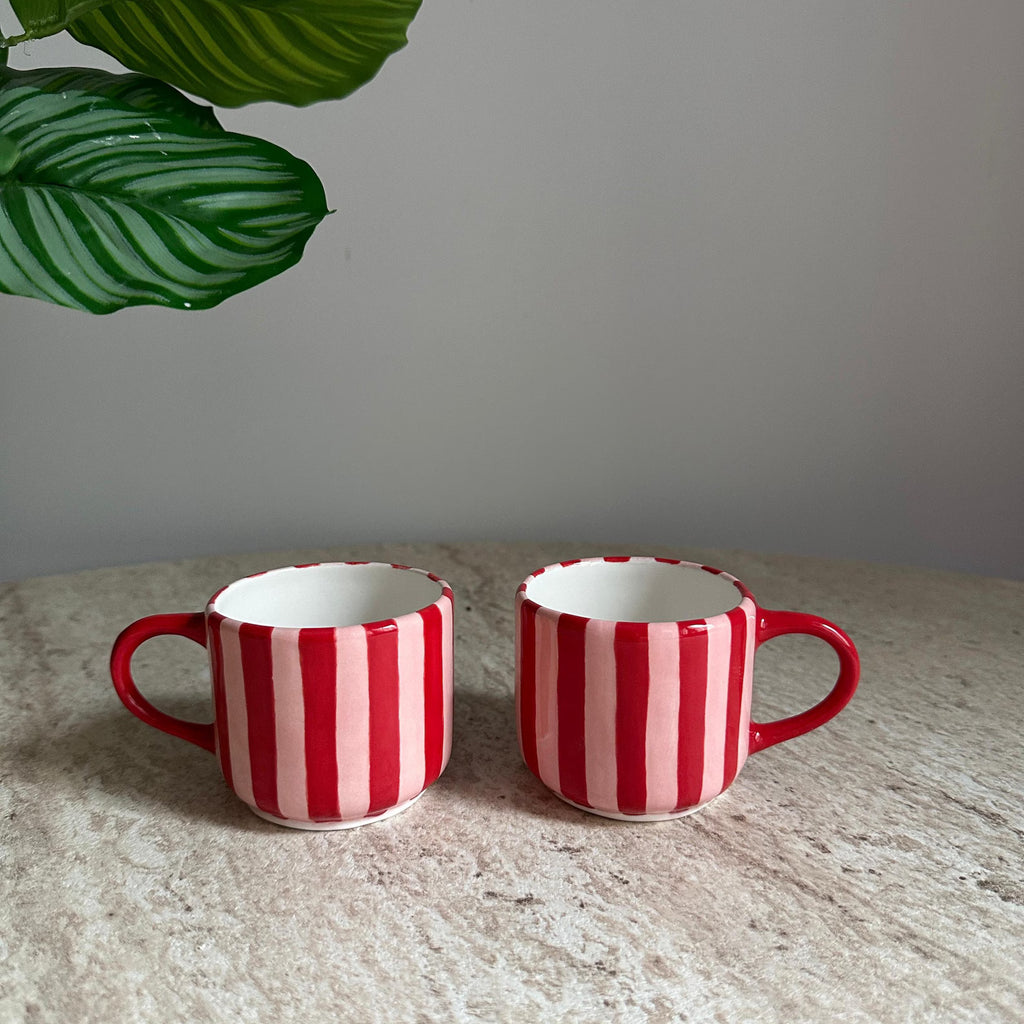 Handmade Pink and Red Striped Ceramic Mug 150 ml