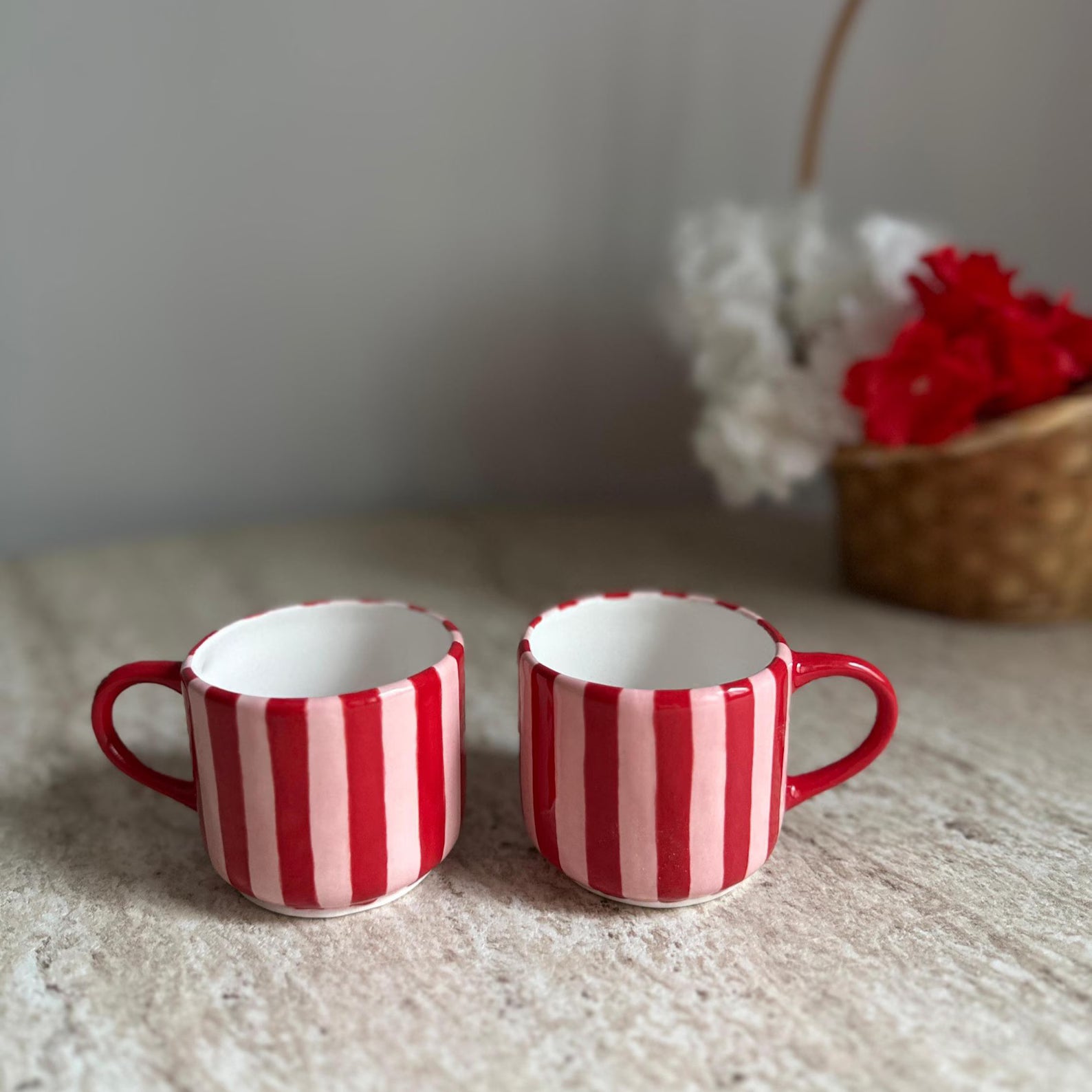 Handmade Pink and Red Striped Ceramic Mug 150 ml