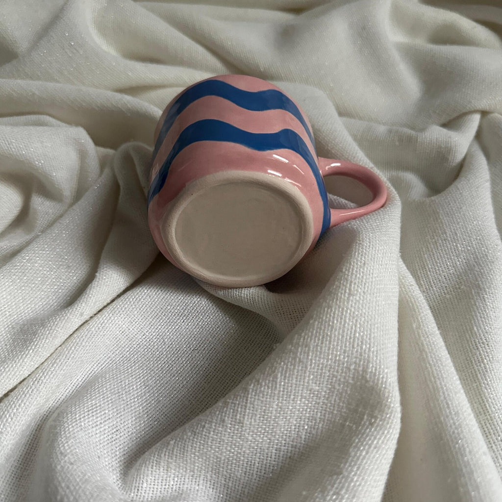 Handmade Pink and Blue Wave Design Ceramic Mug 150 ml
