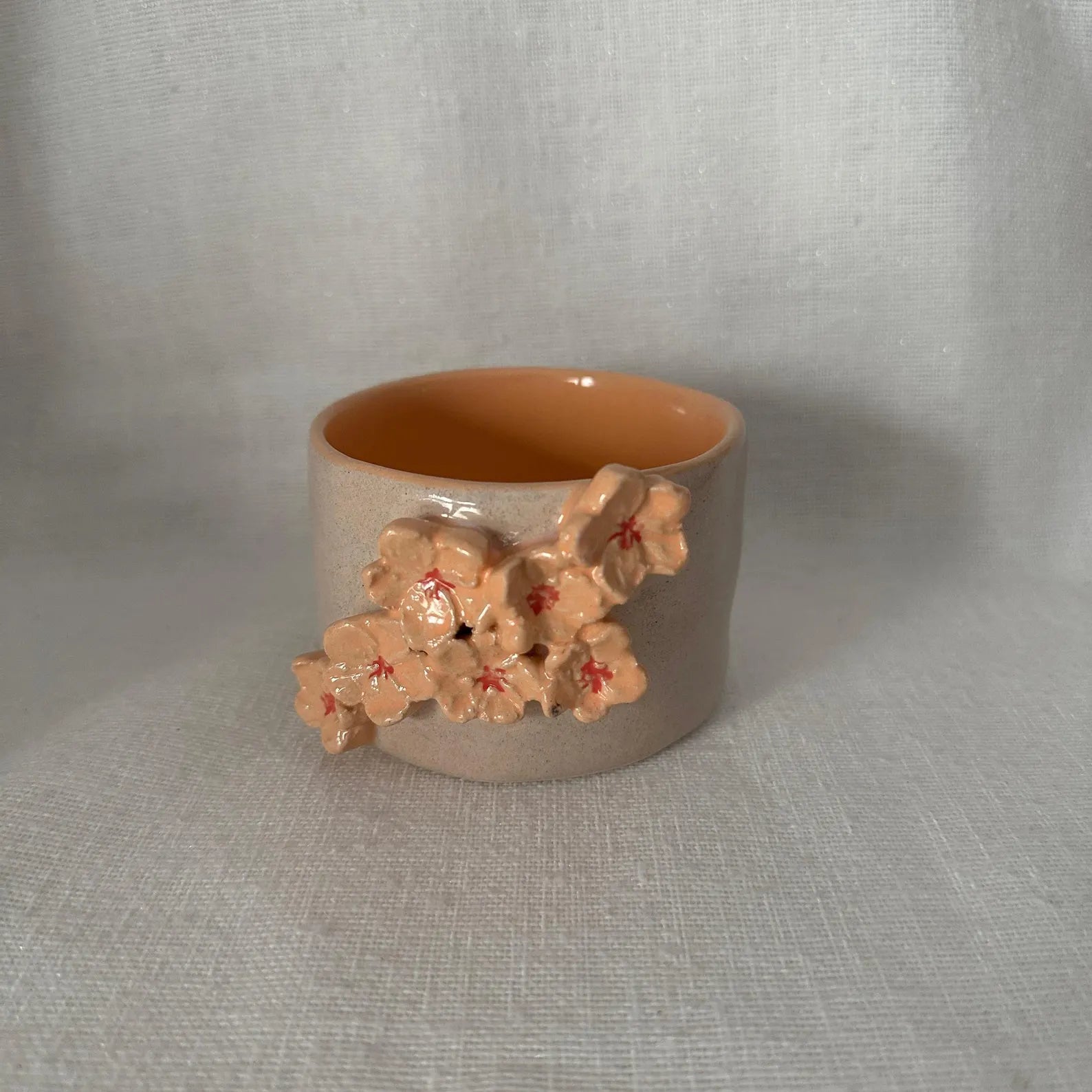 Handmade Cream and Salmon Ceramic Sakura Tumbler 160 ml