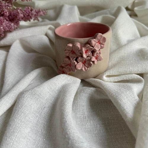 Handmade Cream and Pink Sakura Ceramic Tumbler 160 ml
