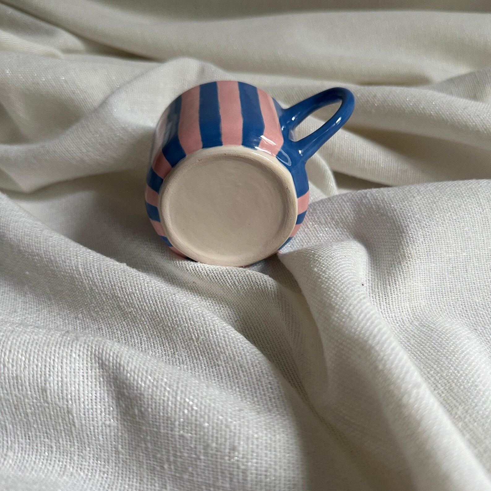 Handmade Pink and Violet Striped Ceramic Mug 150 ml