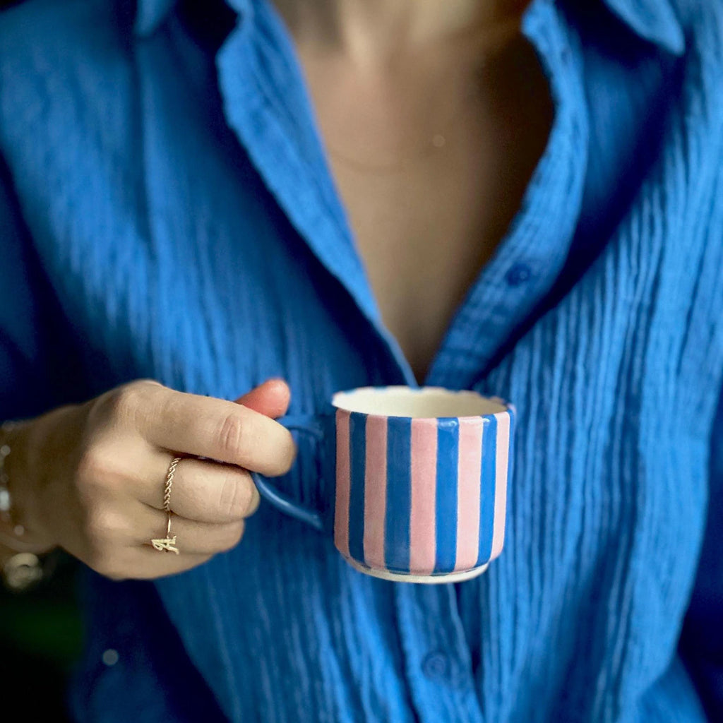 Handmade Pink and Violet Striped Ceramic Mug 150 ml