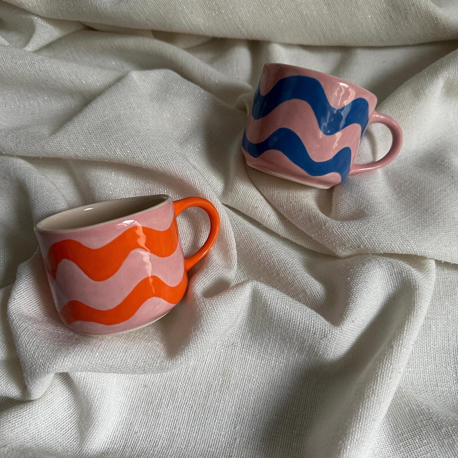 Handmade Pink and Orange Wave Ceramic Mug 150 ml