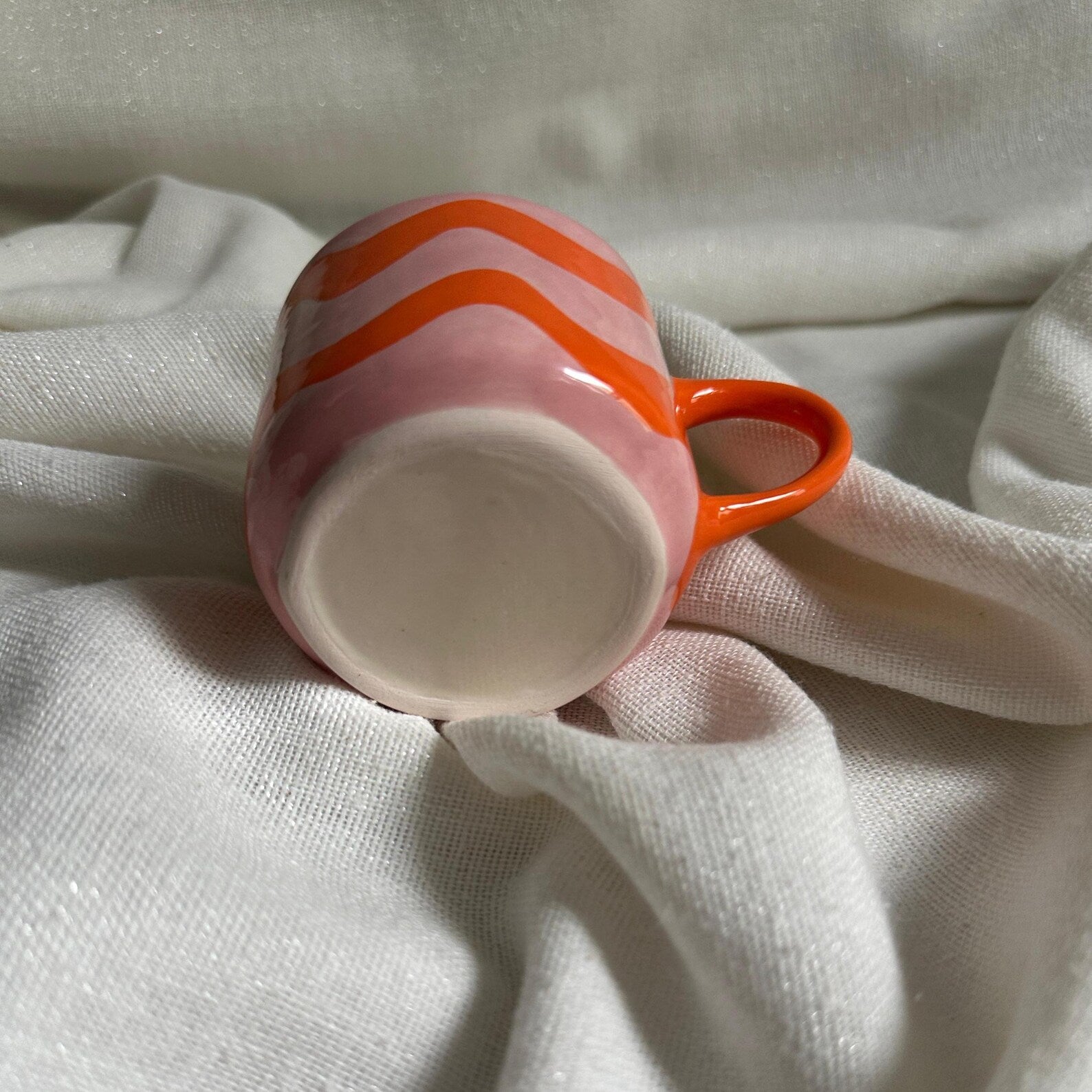 Handmade Pink and Orange Wave Ceramic Mug 150 ml