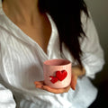 Handmade Pink Ceramic Tumbler with Red Heart Detail – 200 ml Romantic Pottery Cup