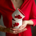 Handmade White Ceramic Tumbler with Red Heart Detail – 200 ml Romantic Pottery Cup