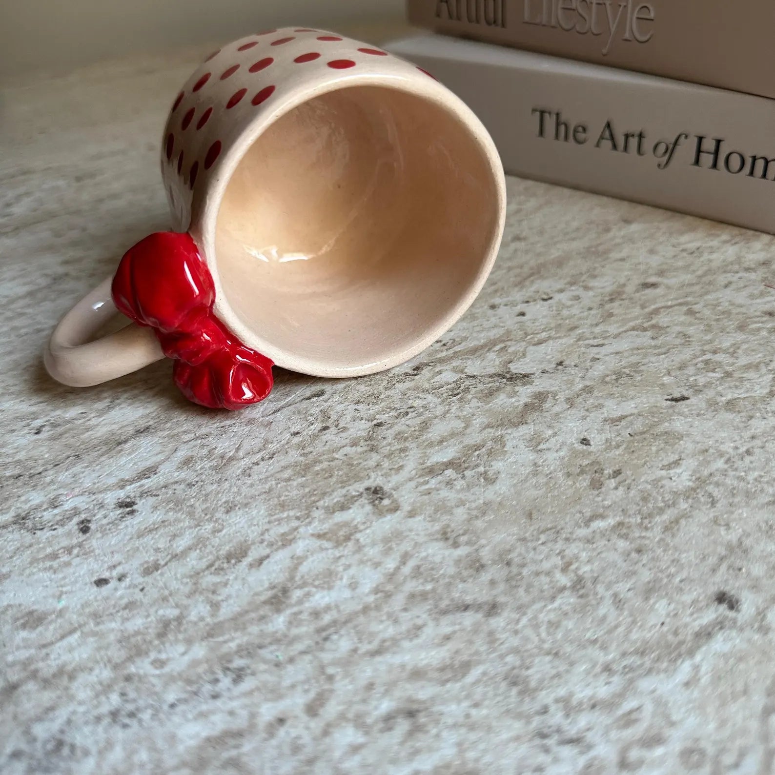 Handmade Red Polka Dot Ceramic Mug with Bow 200 ml Valentine’s Day Gift