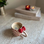 Handmade Red Polka Dot Ceramic Mug with Bow 200 ml Valentine’s Day Gift