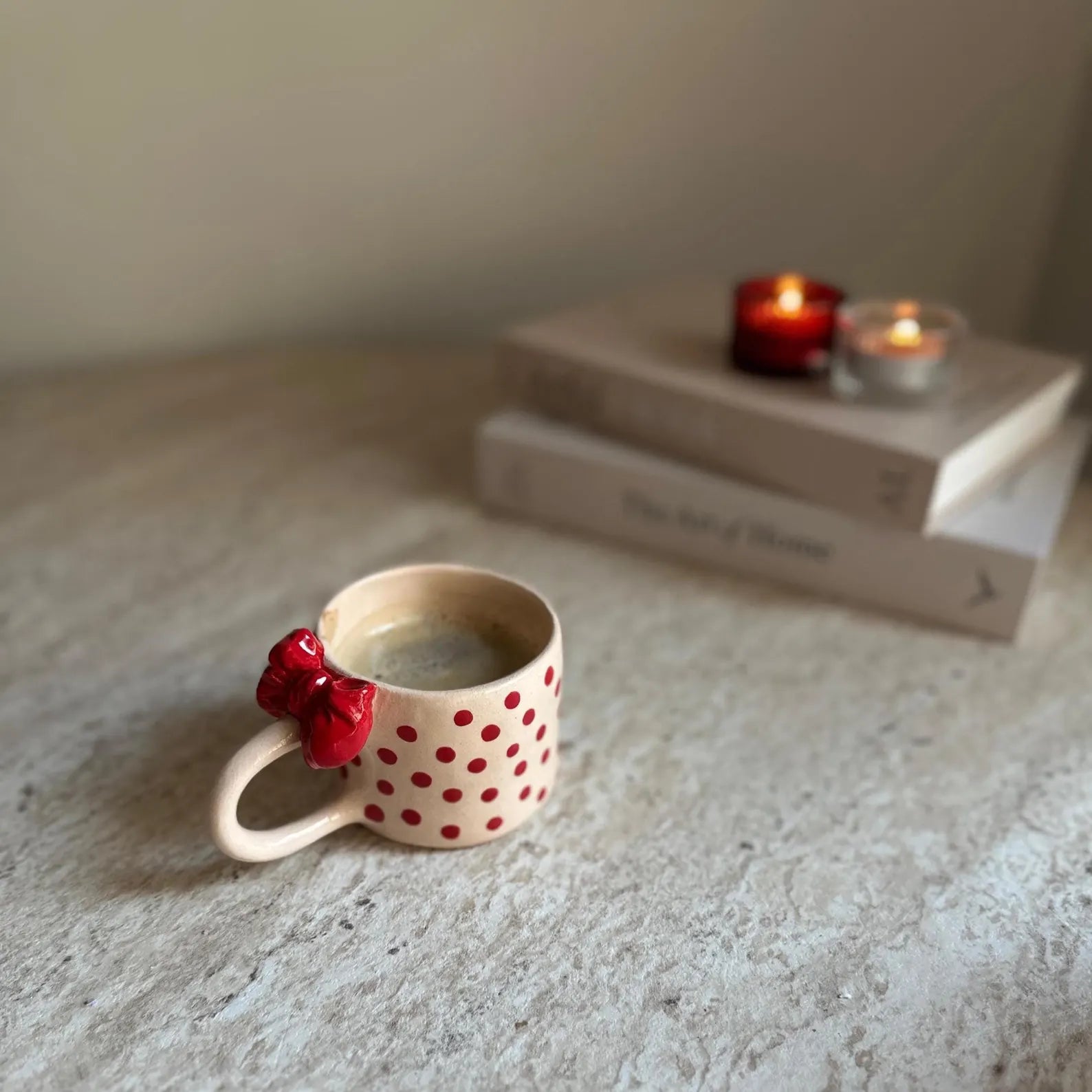 Handmade Red Polka Dot Ceramic Mug with Bow 200 ml Valentine’s Day Gift