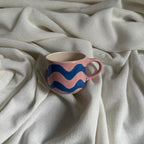 Handmade Pink and Blue Wave Design Ceramic Mug 150 ml
