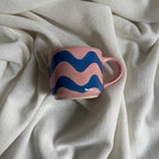Handmade Pink and Blue Wave Design Ceramic Mug 150 ml