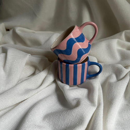 Handmade Pink and Blue Wave Design Ceramic Mug 150 ml