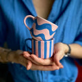 Handmade Pink and Blue Wave Design Ceramic Mug 150 ml